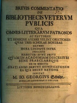 Brevis commentatio de bibliothecis veterum publicis