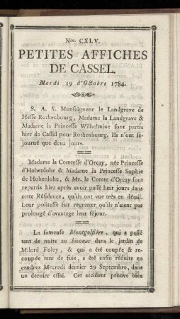 No CXLV (Mardi 19 d´Okobre 1784)