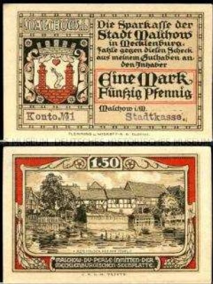 Malchow, Notgeldserie, Eine Mark Fünfzig Pfennig
