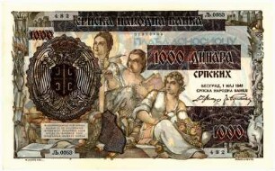 Geldschein, 1.000 Dinar, 1.5.1941