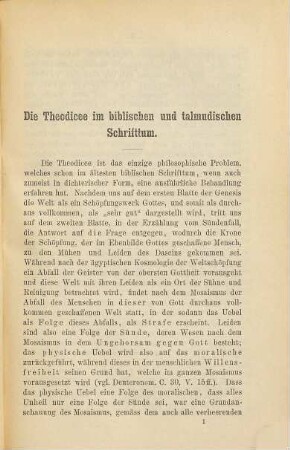 Das Problem der Theodicee in der älteren jüdischen Religionsphilosophie : Teil 1