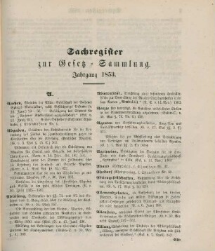 Sachregister zur Gesetz-Sammlung. Jahrgang 1853