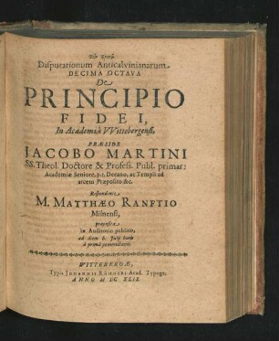 ... Decima Octava. Respondente M. Mattheo Ranftio.
