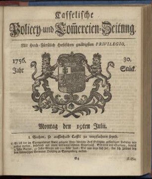 30. Stueck, Montag den 19ten Julii 1756