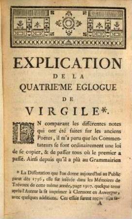 Explication de la IV. Egloque de Virgile