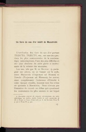 Un tiers de sou d'or inédit de Maestricht