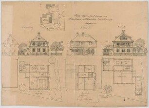 Thiersch, August ; Schwürbitz (Bayern); Schule - Lageplan, Grundriss, Grundriss EG, Grundriss OG, Ansichten