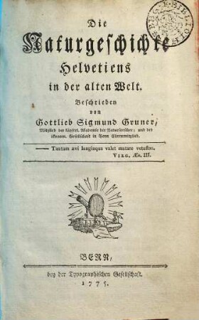 Die Naturgeschichte Helvetiens in der alten Welt