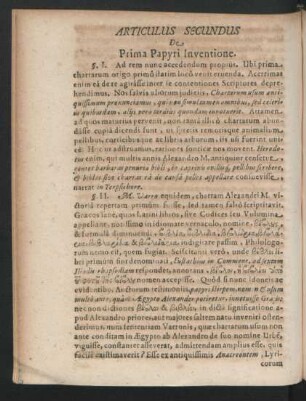 Articulus Secundus De Prima Papyri Inventione.