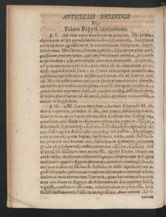 Articulus Secundus De Prima Papyri Inventione.