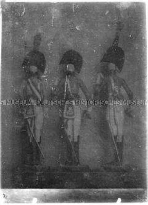 Modellfiguren (3) des preußischen Kürassier-Regiments Nr. 2, 1806, Rückansicht
