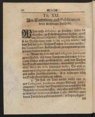 Tit. XXI. Von Einhohlung auch Publication derer Urthel und Bescheide.