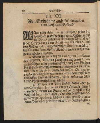 Tit. XXI. Von Einhohlung auch Publication derer Urthel und Bescheide.