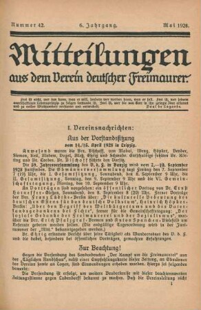 Nummer 42. 6. Jahrgang. Mai 1928.