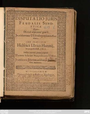 Disputatio Iuris Feudalis Synoptica