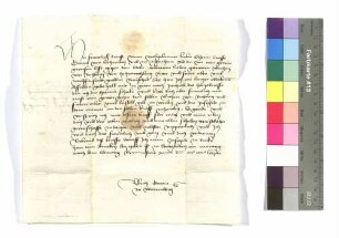 Graf Ulrich von Württemberg an Graf Kraft von Hohenlohe: Schuld gegen Ulrich von Rechberg.