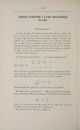 Concours d'admission à l'École Polytechnique en 1900.