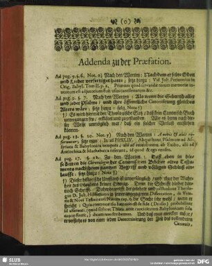 Addenda zu der Praefation