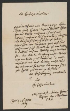 Brief von Ludwig Emil Grimm an Wilhelm Justi