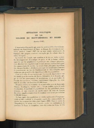 Situation politique de la colonie du Haut-Senegal et Niger.