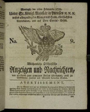 No. 9. Montags, den 26ten Februarii, 1759.