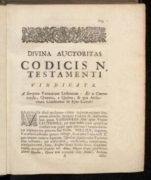 Divina Auctoritas Codicis N. Testamenti