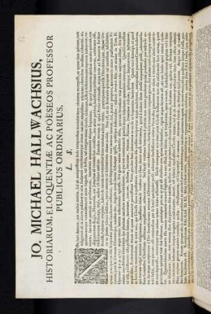 Jo. Michael Hallwachsius, Historiarum, Eloquentiae Ac Poeseos Professor Publicus Ordinarius, L. S.