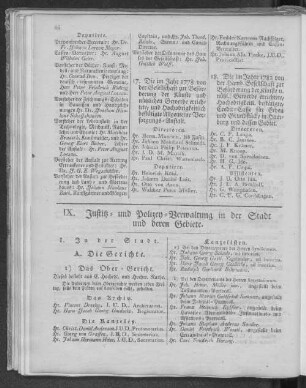 IX. Justiz- und Polizey-Verwaltung in der Stadt und deren Gebiete.