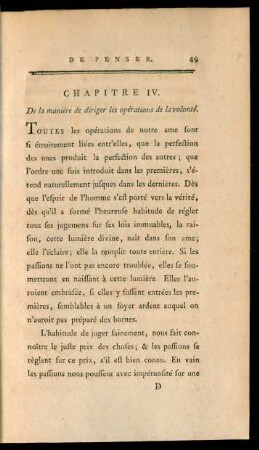 Chapitre IV. De la manière de diriger les opérations de la volonté