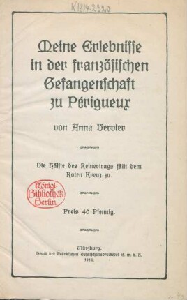 Meine Erlebnisse in der französischen Gefangenschaft zu Périgueux