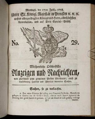 No. 29. Montags, den 17ten Julii, 1758.