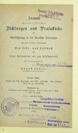Theil 3: Schluß des VII. Zeitraums und VIII. Zeitraum: Von Göthe's Tode bis zur Gegenwart