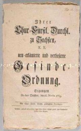 Mandat von Friedrich August III. Kurfürst von Sachsen über eine verbesserte Gesindeordnung