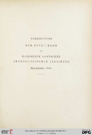 Verzeichniss der Mitglieder des Kaiserlich Deutschen Archäologischen Instituts Dezember