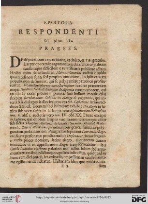 Epistola: Respondenti fal. plur. dic. praeses