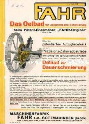Ölbad für automatische Schmierung des Getriebes am Grasmäher