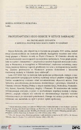 39/40: Protestantyzm i jego odbicie w sztuce sakralnej : na przykładzie epitafiów z kościoła Najświętszej Maryi Panny w Gdańsku
