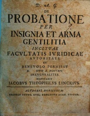 De Probatione Per Insignia Et Arma Gentilitia