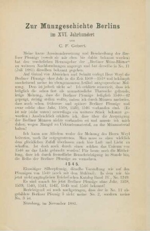 Zur Münzgeschichte Berlins im XVI. Jahrhundert
