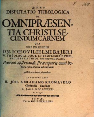 Disputatio theologica de omnipraesentia Christi secundum carnem
