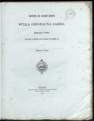 Mem. 1: Risultamento Di Richerche Fatte In Sardegna Nel Settembre 1881