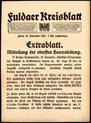 Ausgabe vom Mittwoch, den 18. November 1914.