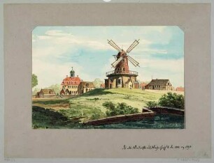 Die Holländische Windmühle des Oberlandweinmeisters Heinrich Roos auf dem Weißen Hirsch bei Dresden vor ihrem Abriss 1802, Kopie nach einer älteren Zeichnung