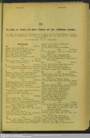 III. Häuserbuch : III. Verzeichnis der straßen und Häuser Limbachs und ihrer selbständigen Bewohner