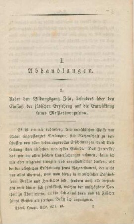 1-30 Ueber den Bildungsgang Jesu, besonders über den Einfluß der jüdischen Erziehung auf die Entwicklung seines Messiasbewusstseins