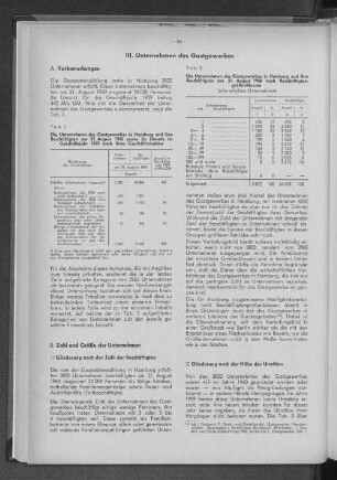 Tabelle 2: Die Unternehmen des Gastgewerbes in Hamburg und ihre Beschäftigten am 31. August 1960 nach Beschäftigtengrößenklassen