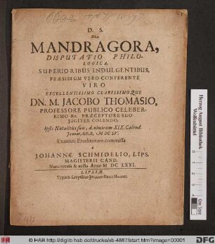 De Mandragora, Disputatio Philologica