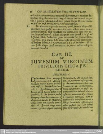 Cap. III. De Juvenum Virginum Privilegiis Circa Jus Rerum