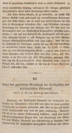 43-160 Ueber das gegenseitige Verhältniß der theologischen und philosophischen Erkenntniß
