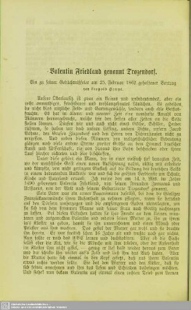 Valentin Friedland genannt Trozendorf : ein zu seiner Gedächtnißfeier am 25. Februar 1862 gehaltener Vortrag